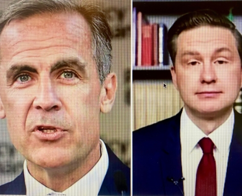 Pictures of Mark Carney and Pierre Poilievre
