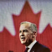 Picture of Mark Carney in front of Canadian Flag