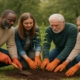 photo of diverse group of seniors planting a tree